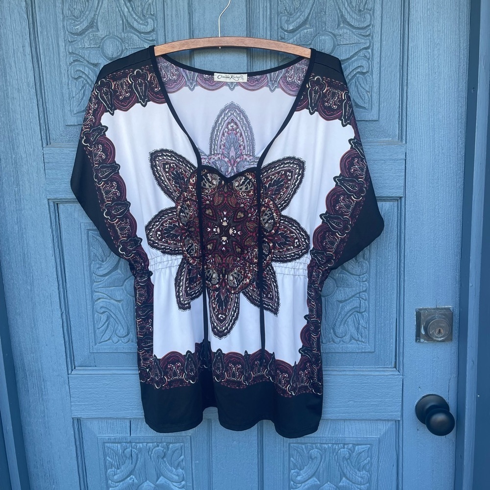 Claudia Richard Vintage Black and White Paisley Blouse - Picture 2 of 5